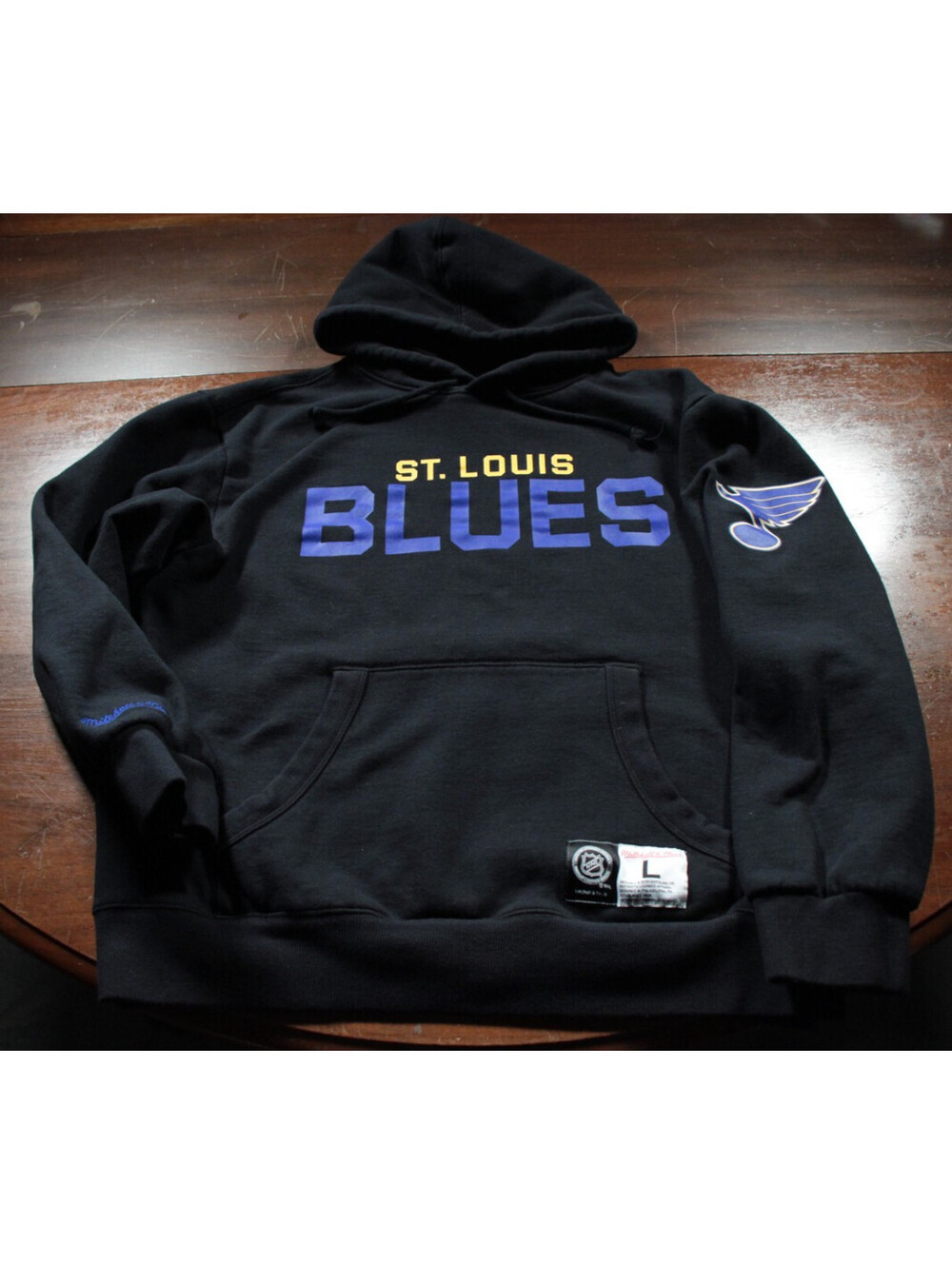 St. Louis Blues Hooded Sweatshirt L Hoodie NHL Hockey Mitchell and Ness Black